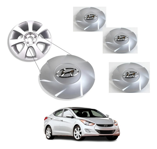 Jogo 4 Centros de Roda Hyundai Elantra 2011-2013 Prata: Renovação Completa para o Sedã