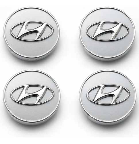 Jogo 4 Centros de Roda Hyundai Azera, Elantra e Sonata Prata: Linha Premium Completa