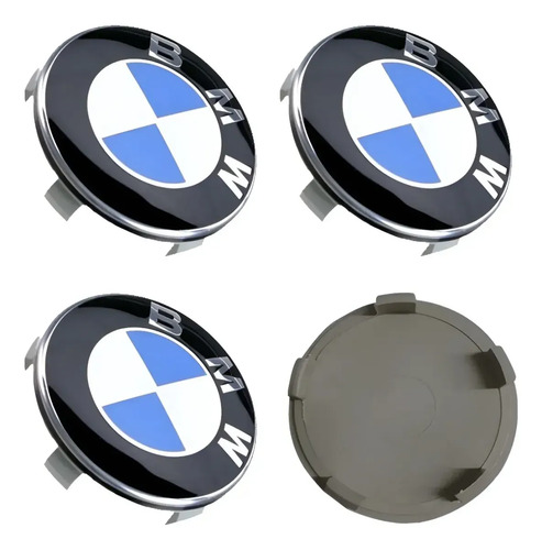 Jogo 4 Centros de Roda BMW 69mm Azul e Branco: Kit Completo para Renovar as Rodas Bávaras