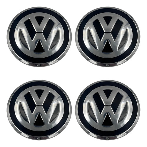 Kit 4 Calotas Centro de Roda VW Up 2014-2017 Aro 14/15 Preto com Emblema Alumínio