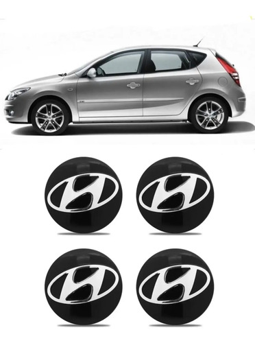 Kit 4 Centros de Roda Hyundai I30 Preto 58mm: Dark Look para o Hatch Premium Coreano