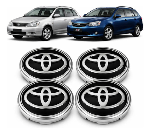 Jogo 4 Centros de Roda Toyota Corolla Fielder 2005-2007 Black Piano com Cromado