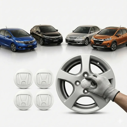 Kit 4 Centros de Roda Honda Fit City Civic 58mm Prata