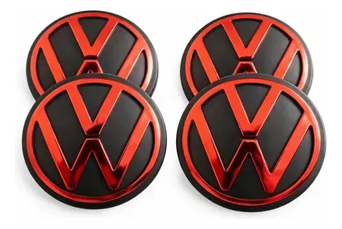 Kit 4 Centros de Roda VW 56mm Vermelho/Preto