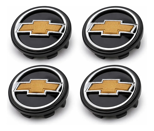Kit 4 Centros de Roda Chevrolet Logo Preto: Dark Look Completo para o GM